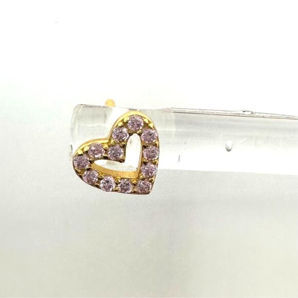 Pink Zirconia Open Heart Earring Stud Gold Plated Pierced Marked 925 China - Picture 4 of 10